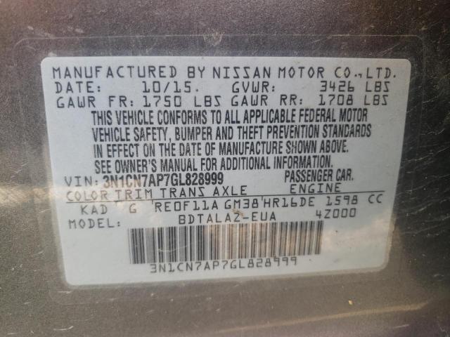 Photo 10 from auction – 2016 NISSAN VERSA S with VIN 3N1CN7AP7GL828999