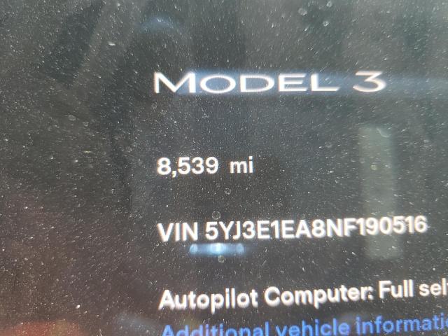 Photo 8 from auction – 2022 TESLA MODEL 3 with VIN 5YJ3E1EA8NF190516