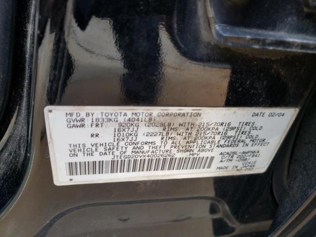 Photo 10 from auction – 2004 TOYOTA RAV 4 with VIN JTEGD20VX40026262