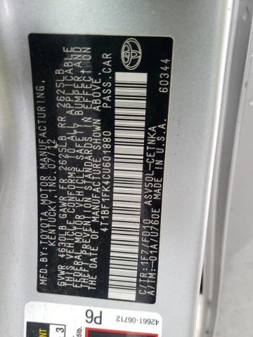Photo 10 from auction – 2012 TOYOTA CAMRY BASE with VIN 4T1BF1FK4CU601880
