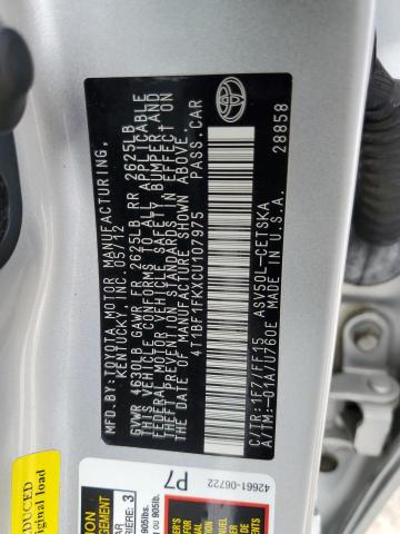 Photo 10 from auction – 2012 TOYOTA CAMRY BASE with VIN 4T1BF1FKXCU107975