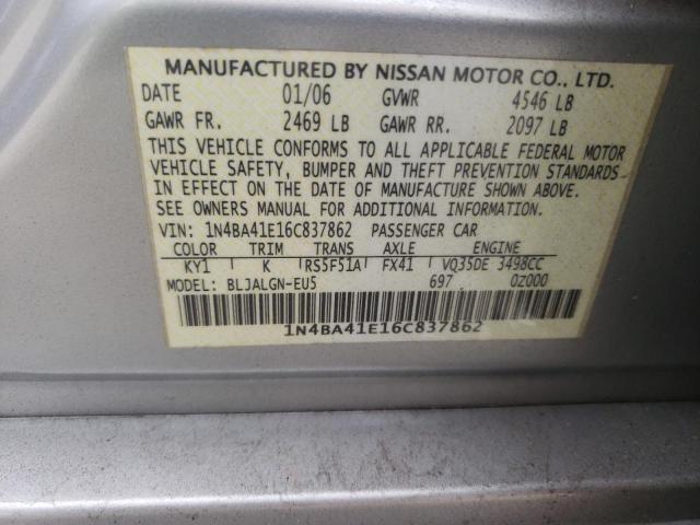 Photo 10 from auction – 2006 NISSAN MAXIMA SE with VIN 1N4BA41E16C837862