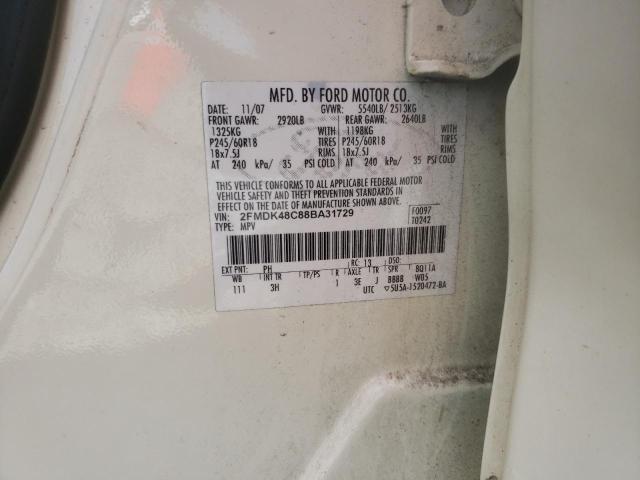 Photo 10 from auction – 2008 FORD EDGE SEL with VIN 2FMDK48C88BA31729