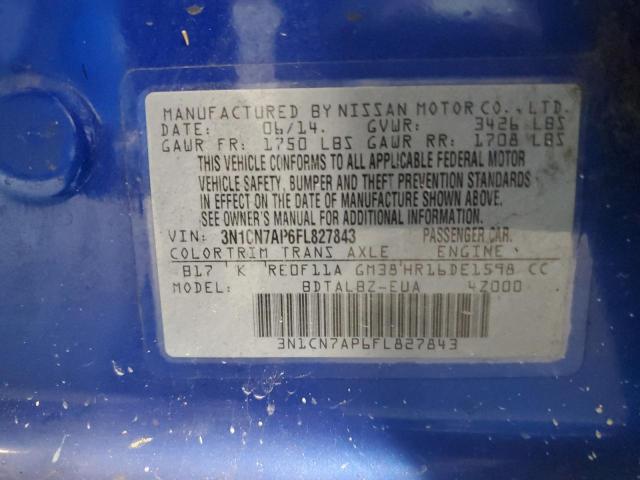 Photo 10 from auction – 2015 NISSAN VERSA S with VIN 3N1CN7AP6FL827843
