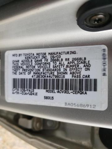 Photo 10 from auction – 2004 TOYOTA CAMRY LE with VIN 4T1BE30K44U796016