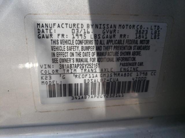 Photo 10 from auction – 2016 NISSAN SENTRA S with VIN 3N1AB7AP2GY252161