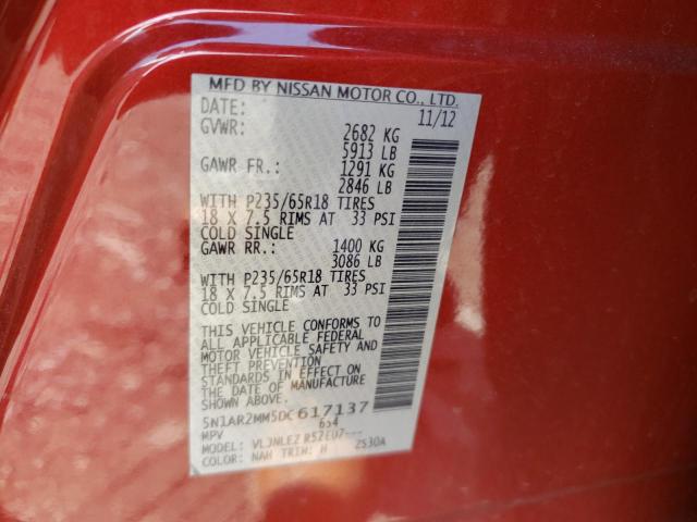 Photo 10 from auction – 2013 NISSAN PATHFINDER with VIN 5N1AR2MM5DC617137