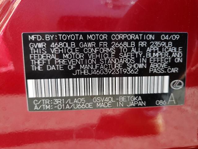 Photo 10 from auction – 2009 LEXUS ES 350 with VIN JTHBJ46G392319362