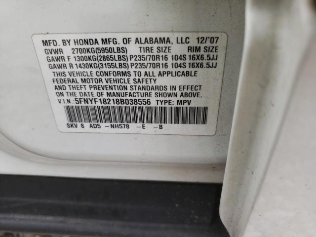 Photo 10 from auction – 2008 HONDA PILOT VP with VIN 5FNYF18218B038556