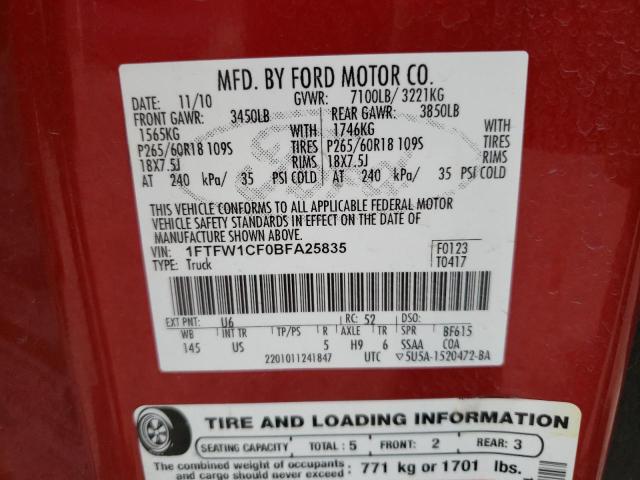 Photo 10 from auction – 2011 FORD F150 SUPER with VIN 1FTFW1CF0BFA25835