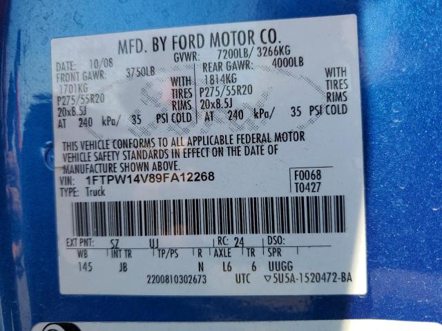Photo 10 from auction – 2009 FORD F150 with VIN 1FTPW14V89FA12268