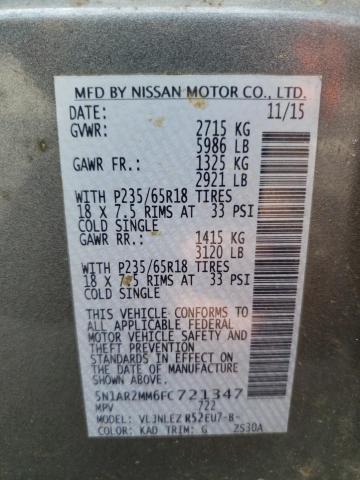 Photo 10 from auction – 2015 NISSAN PATHFINDER with VIN 5N1AR2MM6FC721347