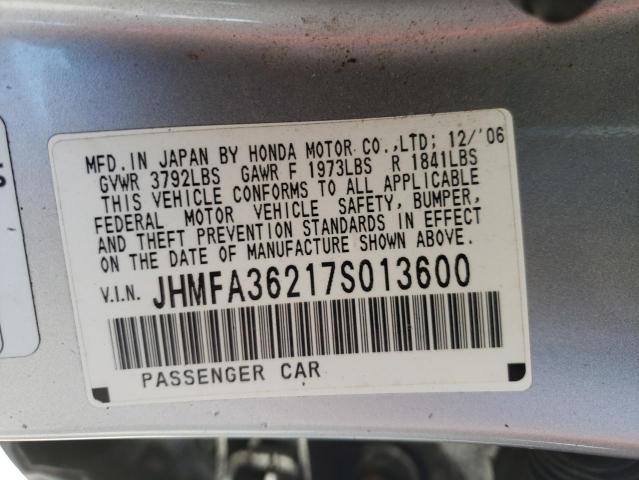 Photo 10 from auction – 2007 HONDA CIVIC HYBR with VIN JHMFA36217S013600