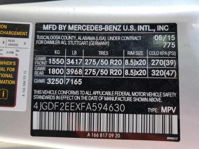 Photo 10 from auction – 2015 MERCEDES-BENZ GL 350 BLU with VIN 4JGDF2EEXFA594630