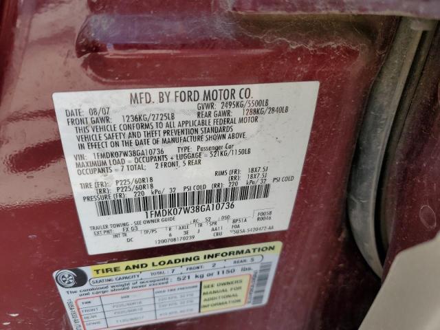 Photo 10 from auction – 2008 FORD TAURUS X E with VIN 1FMDK07W38GA10736