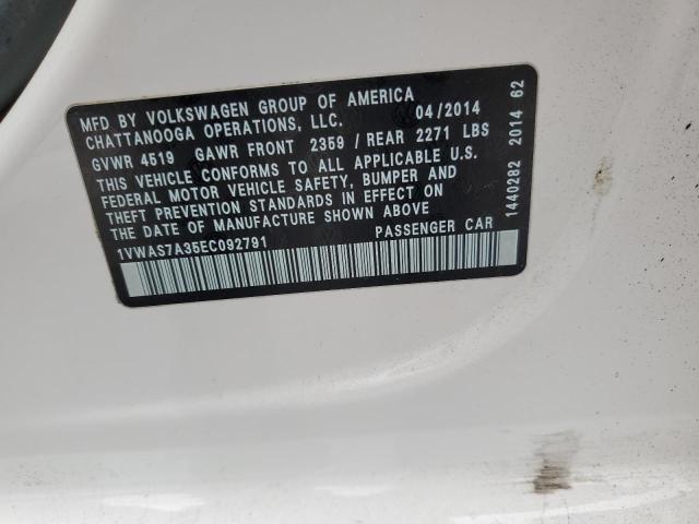 Photo 10 from auction – 2014 VOLKSWAGEN PASSAT S with VIN 1VWAS7A35EC092791