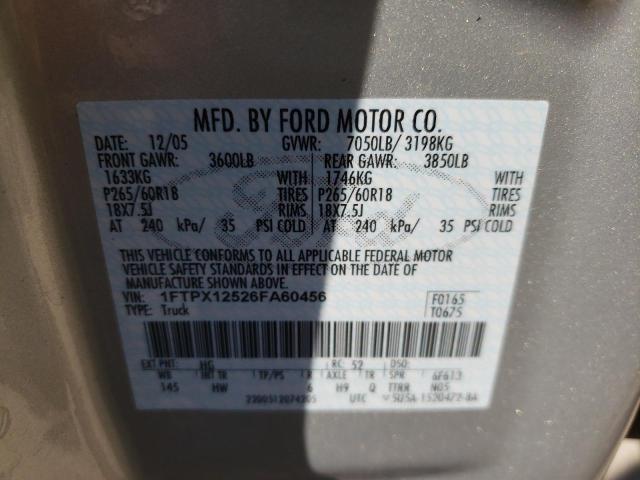 Photo 10 from auction – 2006 FORD F150 with VIN 1FTPX12526FA60456