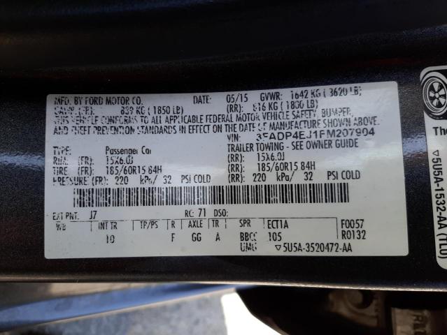 Photo 10 from auction – 2015 FORD FIESTA SE with VIN 3FADP4EJ1FM207904