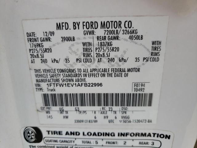 Photo 10 from auction – 2010 FORD F150 SUPER with VIN 1FTFW1EV1AFB22996