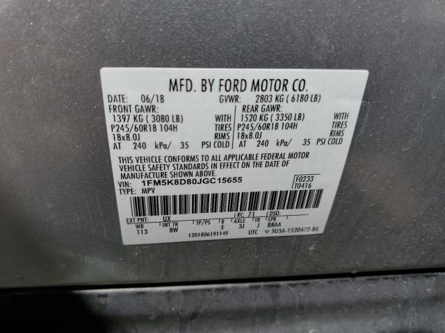 Photo 10 from auction – 2018 FORD EXPLORER with VIN 1FM5K8D80JGC15655