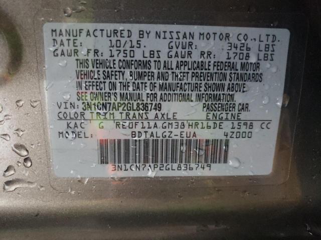 Photo 10 from auction – 2016 NISSAN VERSA S with VIN 3N1CN7AP2GL836749