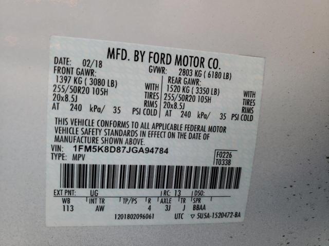 Zdjęcie 10 z aukcji – 2018 FORD EXPLORER X z VIN 1FM5K8D87JGA94784
