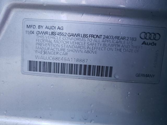 Photo 10 from auction – 2005 AUDI A4 1.8T with VIN WAUJC68E45A118887