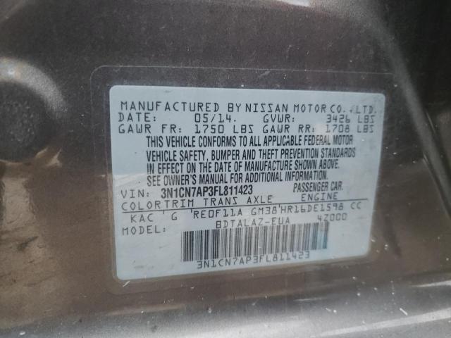 Photo 10 from auction – 2015 NISSAN VERSA S with VIN 3N1CN7AP3FL811423