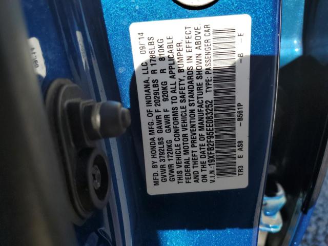 Photo 10 from auction – 2014 HONDA CIVIC EXL with VIN 19XFB2F95EE083252