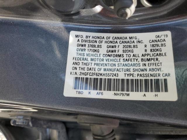 Photo 10 from auction – 2019 HONDA CIVIC LX with VIN 2HGFC2F62KH557243