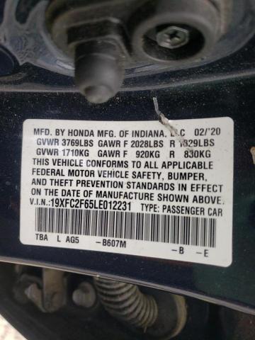 Photo 10 from auction – 2020 HONDA CIVIC LX with VIN 19XFC2F65LE012231