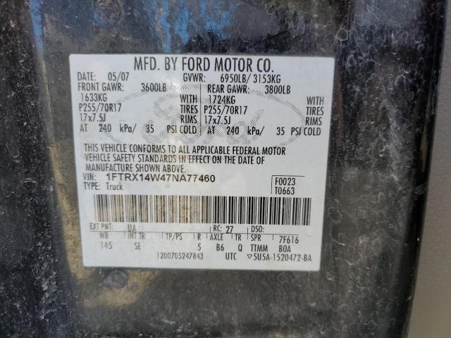 Photo 10 from auction – 2007 FORD F150 with VIN 1FTRX14W47NA77460