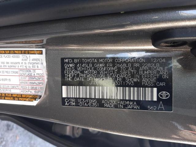 Photo 10 from auction – 2005 TOYOTA CAMRY LE with VIN JTDBE32K453011793