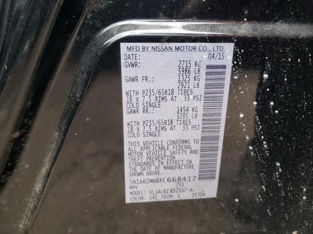 Photo 10 from auction – 2015 NISSAN PATHFINDER with VIN 5N1AR2MN8FC668417