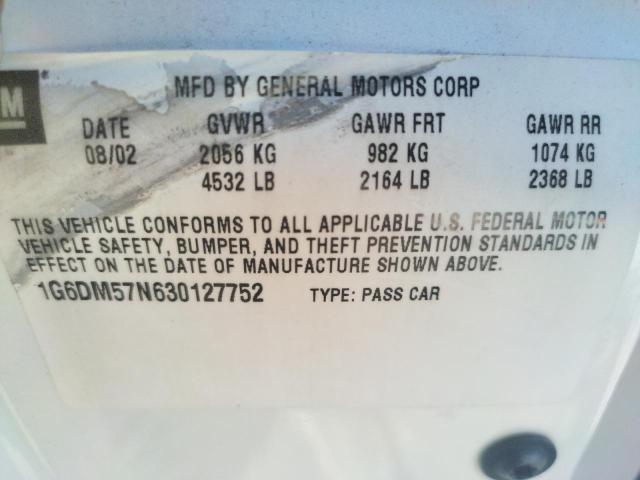 Photo 10 from auction – 2003 CADILLAC CTS with VIN 1G6DM57N630127752