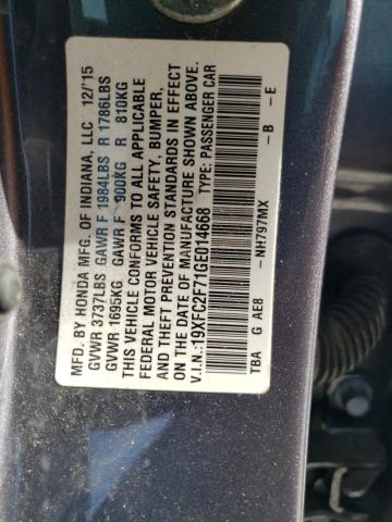 Photo 10 from auction – 2016 HONDA CIVIC EX with VIN 19XFC2F71GE014668