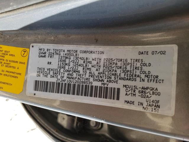 Photo 10 from auction – 2002 LEXUS RX 300 with VIN JTJHF10U120288539