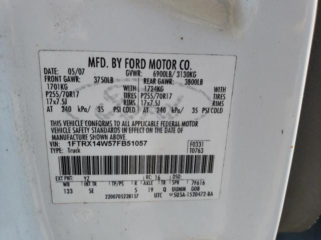 Photo 10 from auction – 2007 FORD F150 with VIN 1FTRX14W57FB51057