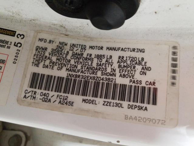 Photo 10 from auction – 2008 TOYOTA COROLLA CE with VIN 1NXBR32EX8Z043821