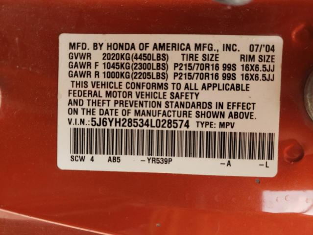 Photo 10 from auction – 2004 HONDA ELEMENT EX with VIN 5J6YH28534L028574