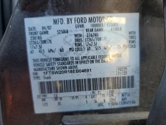 Photo 10 from auction – 2008 FORD F250 SUPER with VIN 1FTSW20R18EB04691