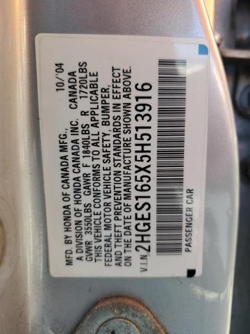 Photo 10 from auction – 2005 HONDA CIVIC with VIN 2HGES165X5H513916