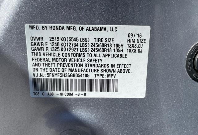 Photo 10 from auction – 2016 HONDA PILOT EX with VIN 5FNYF5H36GB054105