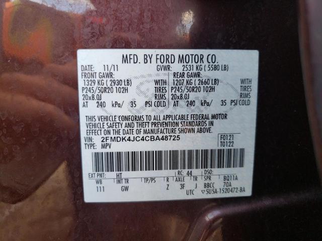 Photo 10 from auction – 2012 FORD EDGE SEL with VIN 2FMDK4JC4CBA48725