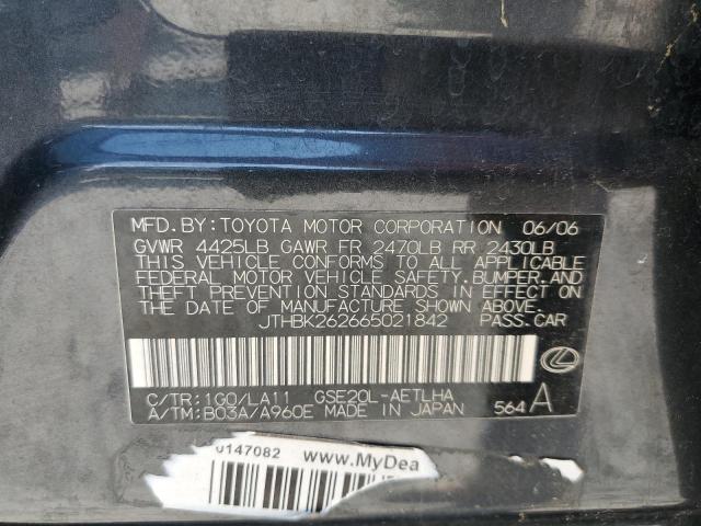 Photo 10 from auction – 2006 LEXUS IS 250 with VIN JTHBK262665021842