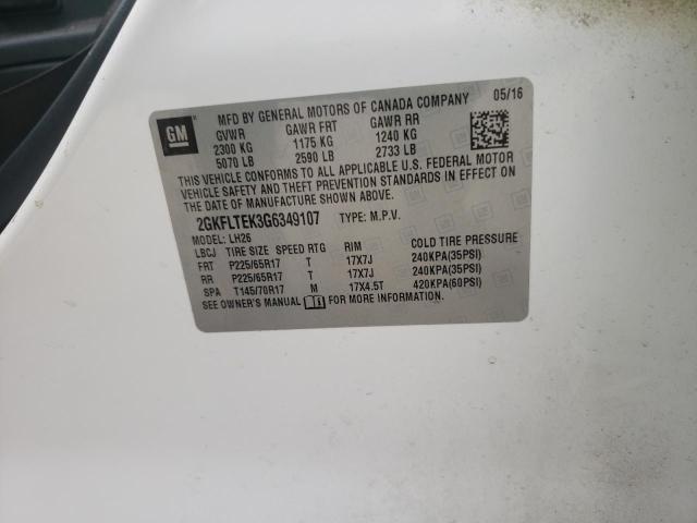 Photo 10 from auction – 2016 GMC TERRAIN SL with VIN 2GKFLTEK3G6349107