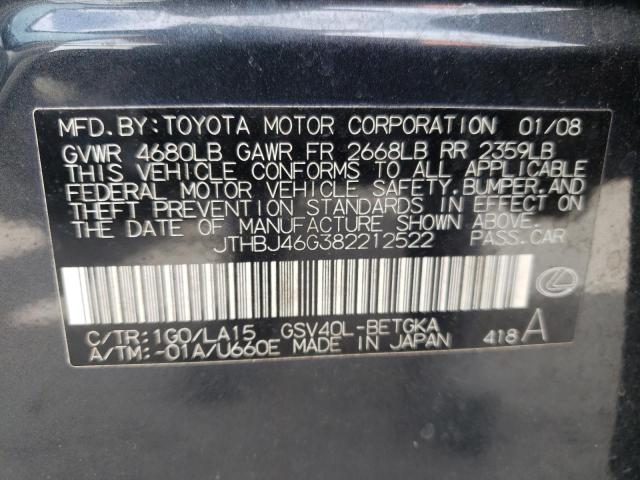 Photo 10 from auction – 2008 LEXUS ES 350 with VIN JTHBJ46G382212522