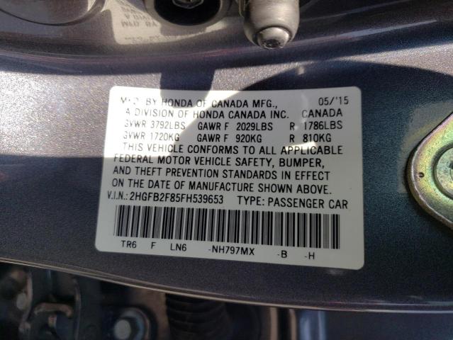 Photo 10 from auction – 2015 HONDA CIVIC EX with VIN 2HGFB2F85FH539653
