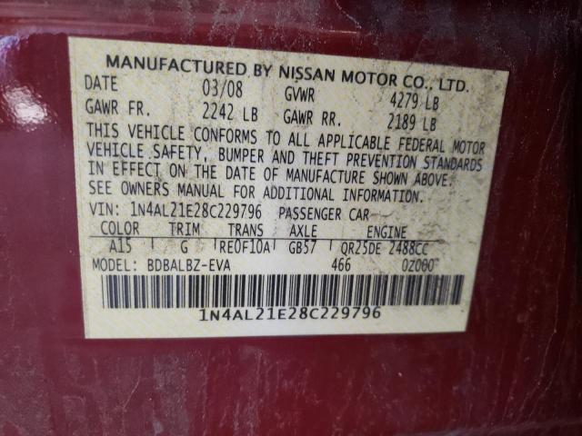 Photo 10 from auction – 2008 NISSAN ALTIMA 2.5 with VIN 1N4AL21E28C229796