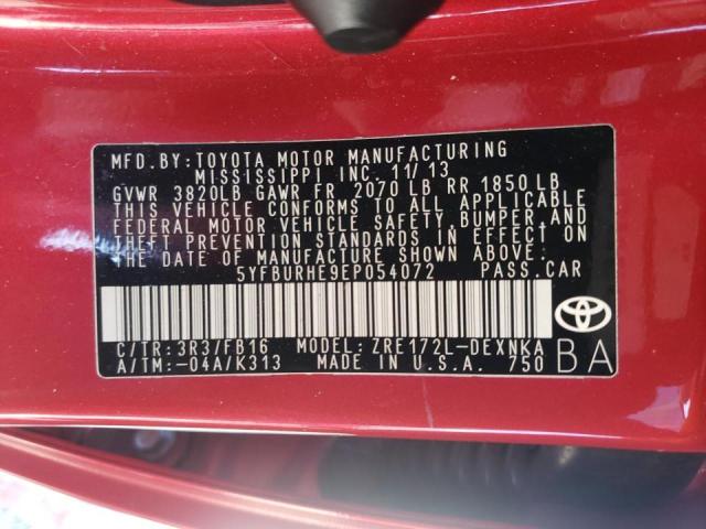 Photo 10 from auction – 2014 TOYOTA COROLLA L with VIN 5YFBURHE9EP054072